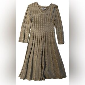 Cozy Cable Knit Kids Dress - Tan